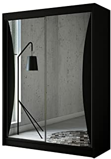 ALTDECOR Kleiderschrank mit Spiegel und Schiebetüren, kugelgelagerte Führungsschienen und Aluminium-Leisten, LED-Beleuchtung (weiß + 16 Farben) und Fernbedienung - TIWAN - 200 cm Schwarz