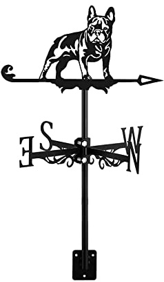 ZNEL Weathervane Dog Animal Metal Ornament, Vintage Black Weather Vane Decor Hollow Wind Direction Indicator Weathercock Easy to Assemble,French Bulldog…