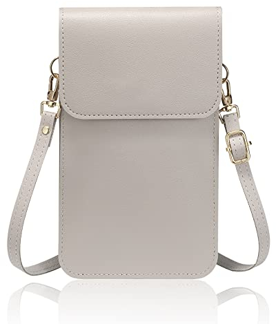 Damen Handy Umhängetasche Touchscreen Crossbody Handytasche Handy Schultertasche mit Kartenfächer und Verstellbarem Schultergurt für Handy unter 7 Zoll (Grau)