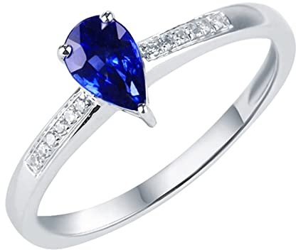 AMDXD Trauringe 18K Weißgold Frauen, 0.59ct Saphir Hochzeitsring Blau, 3 Klaue Freundschaftsringe 750 Weißgold mit Diamant Echt Gold, Gr.52 (16.6)