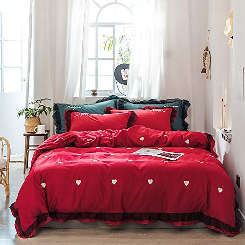 Seidenbettwäsche-Sets King Size, Bettbezüge Doppelbett Grün, Bettwäsche-Sets Bettbezüge Bettbezug Bettlaken Kissenbezüge Weicher seidiger Luxus Vollsatin Seidenstickerei King Size Doppelbett Twin