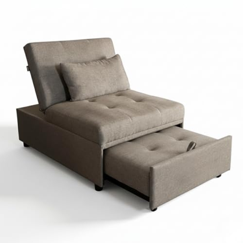MAKA Poltrona Letto Singolo con Materasso Alto – Pouf Letto Singolo Trasformabile, Divano Letto 1 Posto Reclinabile con Cuscino Sfoderabile, Poltrona Pieghevole Salvaspazio 191x79x90 cm (Tortora)
