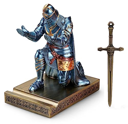 HDMbigmi King's Guard Leader Cloak Warrior Knight Stifthalter Handyständer, Ornament Ritter Statue, Stiftständer Briefbeschwerer für Büro und Zuhause (Blau)