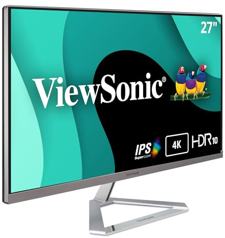 ViewSonic VX2776-4K-MHDU 27 Inch 4K IPS Monitor with Ultra HD Resolution, 65W USB C, HDR10 Content Support, Thin Bezels, HDMI and DisplayPort, Black