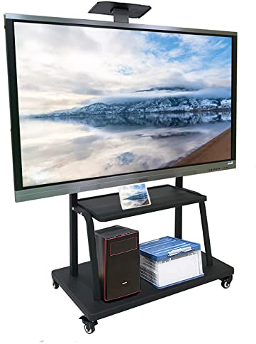 Carro de TV con ruedas para trabajo pesado con 2 estantes, soporte de TV móvil de altura ajustable con ruedas para pantalla plana de 45/50/55/65 pulgadas, soporte de exhibición de TV para oficina en