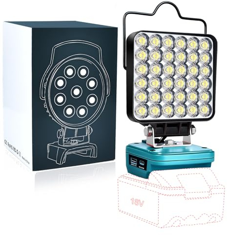 Akku Lampe für Makita 18V Akku,72W Kabellose Led Arbeitsleuchte,6800LM Strahler Tragbares Flutlichter Baustellen Lampe für Camping, Angeln, Werkstatt, Notfall (Keine akku)