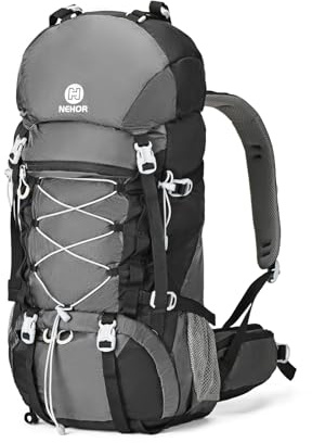NEHOR 60L Hiking Backpack, Water Resistant Camping Backpack with Rain Cover, Large Lightweight Hiking Bag Outdoor Travel Daypack for Men Women, Black