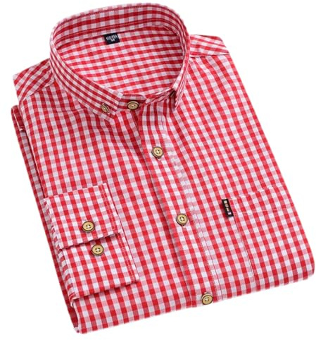 Adhdyuud Camisas de algodón suave y fino a cuadros para hombre, manga larga, con botones, ajuste regular, camisa de vestir a cuadros