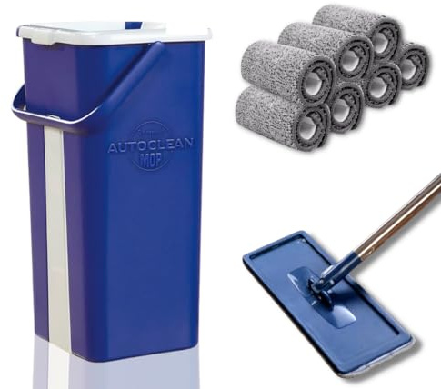 STARLYF Wischmopp Autoclean Mop Bodenwischer-Set, Beutellos, selbstreinigendes Wischsystem, Doppelkammereimer, 2,7 Liter (Autoclean Mop + 7 Matten)