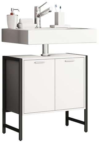VCM Badmöbel Waschbeckenunterschrank 60x30x60 cm 2 Türen 1 Fach | Praktische Aufbewahrung unter dem Waschbecken - Badezimmer oder Gäste-WC - für Familien - Metall, Holzwerkstoff