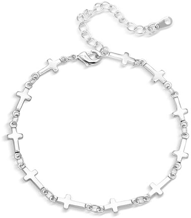 ALEXCRAFT Armbänder Kreuz Armband Silber Gold Verstellbare Kette Armreif | Verstellbar Armbänder für Damen Frauen Kreuz Charm Fußkettchen Freundschafts Armkette Schmuck Muttertag Abschlussfeier 17+5cm