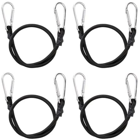 4 Stück 50CM Spanngummi-Karabinerhaken für Bungee-Seil für den Außenbereich, Verlängerung mit Metall-Druckknöpfen, Sicherer Karabiner zur Gepäckbefestigung im Freien, Garten, Motorrad