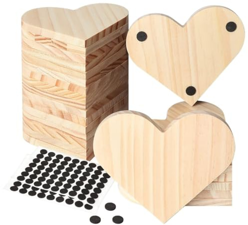 HSTWODE Quadratisch, Rund, Sechseckig, Herzkiefer bastelholz Holzscheibe rund, Herzförmiger Holzteller, Für Dekoration, Lebensmitteltabletts, Bemalung von Baumtabletts, Bastelarbeiten (24 Herzen)