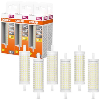 Osram LED Line LED-Lampe mit Filament, klarer Leuchtkörper aus Kunststoff, 20 W, R7s Retrofit-Sockel, EEK D, 3000 lm, 3000 K warmweißes Licht für die Allgemeinbeleuchtung, 6-Pack