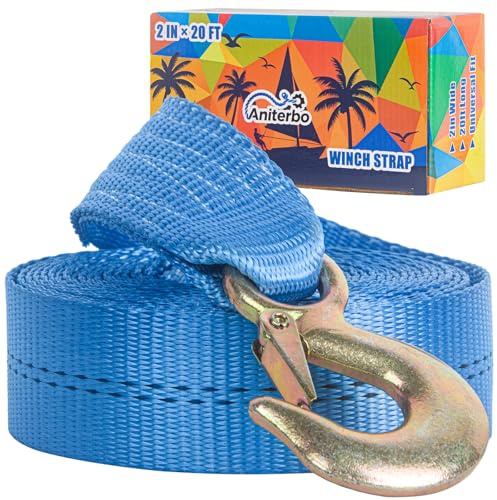 Boat Winch Strap with Hook 2 x 20' – 11,000 lbs Break Strength Heavy Duty Marine Winch Strap Replacement for Boat Trailer, Jet Ski, Pontoon & More, Quality Guaranteed (Blue)