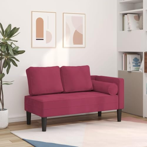 Hommdiy Chaiselongue, Indoor Lounge Sofa mit Kissen, Gepolsterte Recamiere für Wohnzimmer Schlafzimmer Büro, Relaxliege Couch Weinrot
