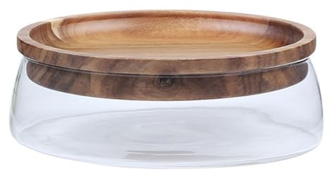Gaxcent Frutero, Cuenco De Cristal con Tapa De Madera, Elegante Cesta De Frutas De Cristal Cuenco De Doble Acristalamiento para Frutos Secos Y Melón Accesorio Organizador De Caramelos,2350ml