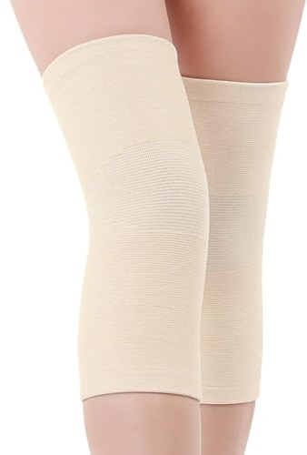 QEXUJOW Rodilleras,Vendas elásticas de compresión para rodillas para aliviar el dolor durante la práctica deportiva y después de lesiones, 1 par, tono piel, talla L, unisex