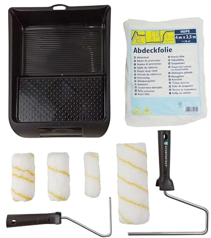 Scorprotect® Renovierer-Maler-Set 8-teilig mit Farbroller, Farbwalze, Farbwanne und Folie