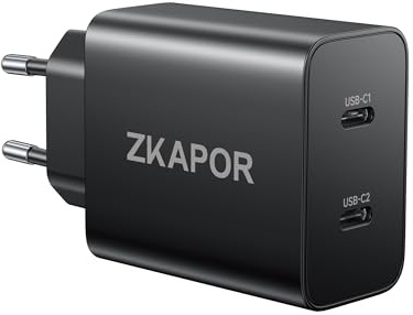 ZKAPOR 45W Chargeur USB C, Prise USB C Secteur Rapide 2 Port Adaptateur Type C Secteur pour Samsung Galaxy S25/S24/S23/S22/S21 Ultra/S20/Note 20/10/9/A73/A56/A55/A54/S10/S9, iPhone 16 Pro Max - Noir