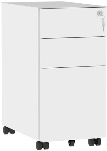 DWVO 3 verschließbare Schubladen Metall Aktenschrank, Mobile Aktenschrank für Home Office, Unter Schreibtisch Datei Büro Schubladen für Brief/Legal / A4, Vollständig montiert, weiß