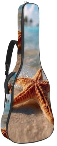 Gitarrentasche für Akustik-, E-Bass-, Konzertgitarre, Seestern am Sandstrand in klarem Meerwasser, Mehrfarbig 04, 42.9x16.9x4.7 in, Lässiger Tagesrucksack