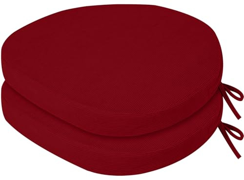 PRIMEPATIO Stuhlkissen 45x45x5cm, 2er Set mit waschbarem Bezug, Rot | Hochdichte Schaumstoffauflage mit Bändern für Küchenstuhl, Esszimmerstuhl und Gartenstuhl, geeignet für Indoor und Outdoor