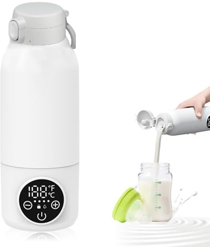 Bekasa Portable Bottle Warmer for Travel, Fast Heating Milk Warmer for Baby 500ML Temp Control Baby Bottle Warmer Rechargeable 11000mAh Breast Milk and Formula Warmer for Car, Airplane