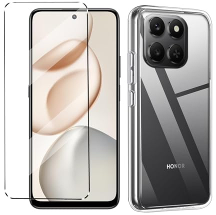 HuiYouMY 2-in-1 Case Compatible with Honor 400 Smart Phone cover with 1 Pack Tempered Glass Screen Protector for Honor 400 Smart, Slim Fit Soft TPU Shockproof Anti-Scratch Phone Case - Clear