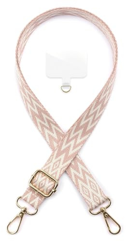 ONEFLOW Sunset Strap Handykette Universal zum Umhängen weiches Nylon, Umhängeband abnehmbar mit 2 Karabinern, Boho Handyband ohne Hülle, Kette für alle Handys, Chainless Sunset Strap, Creme Rosa