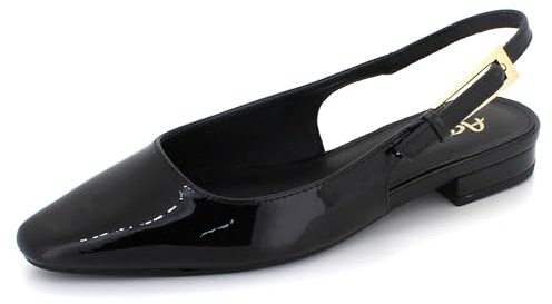 AARZ LONDON Womens Patent Slingback Flat Sandals Adjustable Strap Comfortable Everyday Ladies Office Pump Black Shoes Size 5 UK 38 EU