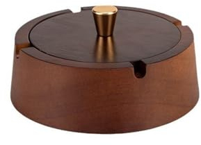 ‌Premium Solid Wood Ashtray with Lid - Modern Anti-Flying Ash Design, Wind & Odor Resistant, Deep Groove Large Capacity Wood & Stainless Steel Ash Tray for Home, Office & Restaurant.