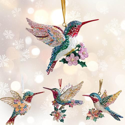 Hummingbird Christmas Ornament,Acrylic Hummingbird Christmas Tree Decorations,Hanging Humming Bird Ornaments for Xmas Tree, Door, Yard, Outdoor or Windows,White Elephant Gifts For Women