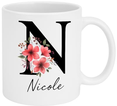 Pet-Jos Taza de Cerámica Personalizada con Nombre e Inicial – Taza Personalizada con Letra y Nombre – Regalo Único para Cualquier Ocasión