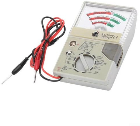 Filteilect Uhrenbatterietester Elektronisches Prüfgerät für Knopfzelle Batterie mit Spannungserkennung 1,5V 3V 6V 9V 12V 15V 22,5V Kompatibel mit AA AAA C