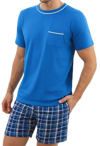 Litherday Pijama Hombre Verano Corto Algodón Conjunto de Pijama Manga Corta y Pantalon Corto 2 Piezas Suave y Cómodo