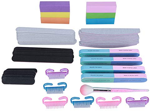 47pcs Nail File and Buffer Set, Professional Manicure Tools, Nail Art Sanding Polishing Buffer Strip with Dust Brush, Includes 120 Grit Foam Buffers and 100/180 Grit Files for Acry