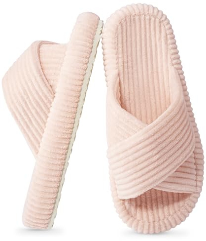 Xnova Pantofole Casa Donna Ciabatte con punta aperta Suola Antiscivolo, Comodo Moda Slippers Peluche in Velluto a Coste con Memory Foam (Rosa, EU 38-39)
