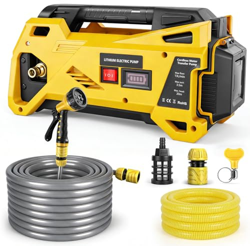 Vattenpump kompatibel med DeWalt 20 V batteri, trådlös bärbar självsugande elektrisk pump för hem, pool, husbil, trädgård, bubbelpool, damm akvarium (utan batteri)