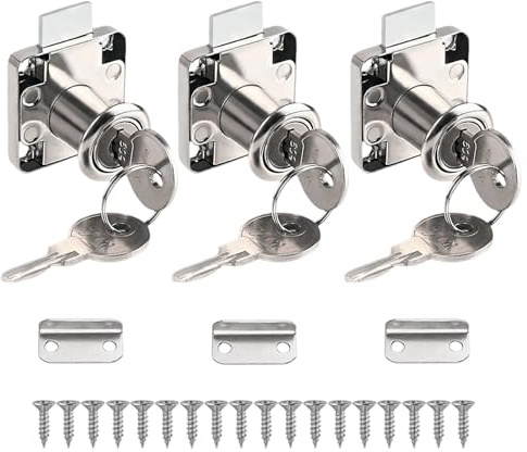 Weilin 3 Pcs Cabinet Lock, Cupboard Locks with Key, 22mm Drawer Cam Lock with 18 Screw for Cupboard, Furniture, Cabinet, Mailbox, Drawer, Office, Household