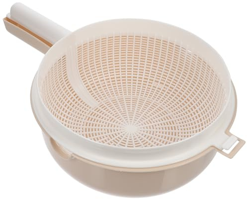 OSALADI Cesta para Lavar y Escurrir Frutas y Verduras 30 CM de Plástico Beige Doble Capa y Asas, Adecuado para Cocina y Almacenamiento Tapa Interior Reutilizable