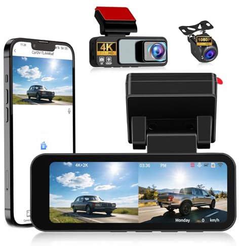 OiLiehu Dash Cam Front and Rear, 4K+1080P HD In-Car Camera, 3.16 Inch IPS Screen Dash Cam with G-Sensor/APP Control/Parking Assistant/Loop Recording/Night Vision/Plug and Play