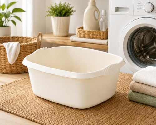 Washing Up Bowl 39cm Rectangular, Soft Cream, 12 Litre