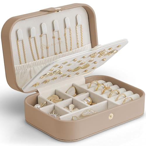VLANDO Schmuckkästchen Reise Schmuckaufbewahrung mit Stil Schmuckkasten Klein Schmuck organizer für Ohrringe Schmuck-Reiseetui Geschenkidee Frauen Mädchen Milchkaffee