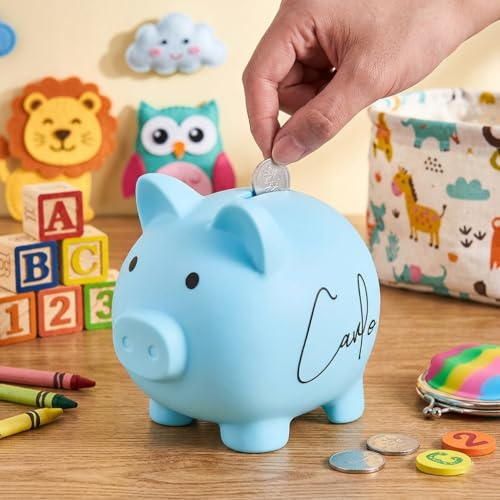 Hucha Cerdito Personalizada con Nombre para Niños y Adultos - Gran Alcancía Ahorro Original para Billetes y Monedas, Regalo Personalizado 6 Colores Vibrantes y 3 Tamaños Grandes