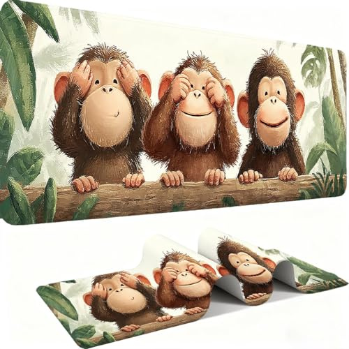 Tapis de Souris 600x300mm Tapis Souris Gamer, Mousepad de Bureau Ultra Mince Base Caoutchouc Antidérapante Lavable Vitesse précision Améliorées pour PC, Ordinateur, Travail-Mignon Orang- Outan C0P-340