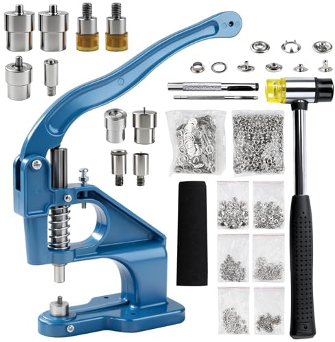 LetCart Öljettpress set handpress öljettstans eyelet grommet machine med 2 stansformar, 1 100 stycken öljetter och hammare, öljetter för tyg läder filt kläder, tygöljetter för bomull