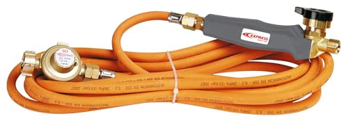 Lötkolben Set - Lötlampe mit Piezozündung - Dachrinnen Lötset - Schweißbrenner - Lötzubehör - Dachdeckerset mit Handgriff + 4,75 m Schlauch + 2 bar Druckregler - EXPRESS
