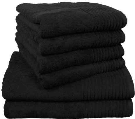Dyckhoff Handtuchset Brillant, 2 Badetücher / Duschtücher 70 x 140 cm und 4 Handtücher 50 x 100 cm, 6-teilig, schwarz