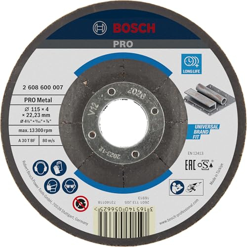 Bosch 1x Disque abrasif PRO Metal Longlife pour petite meuleuse angulaire et alésage 22,23 mm (pour Acier, Ø 115 mm, Professional Accessoire Petite meuleuse angulaire)